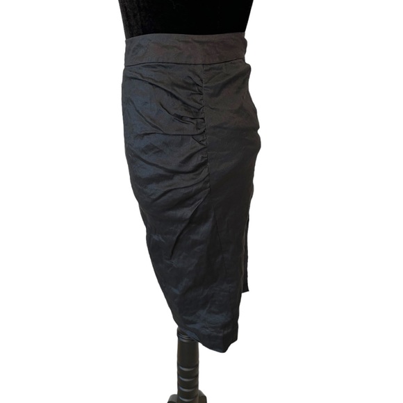BCBGMAXAZRIA Metallic Gunmetal Ruched Skirt Size 2 - Picture 4 of 8